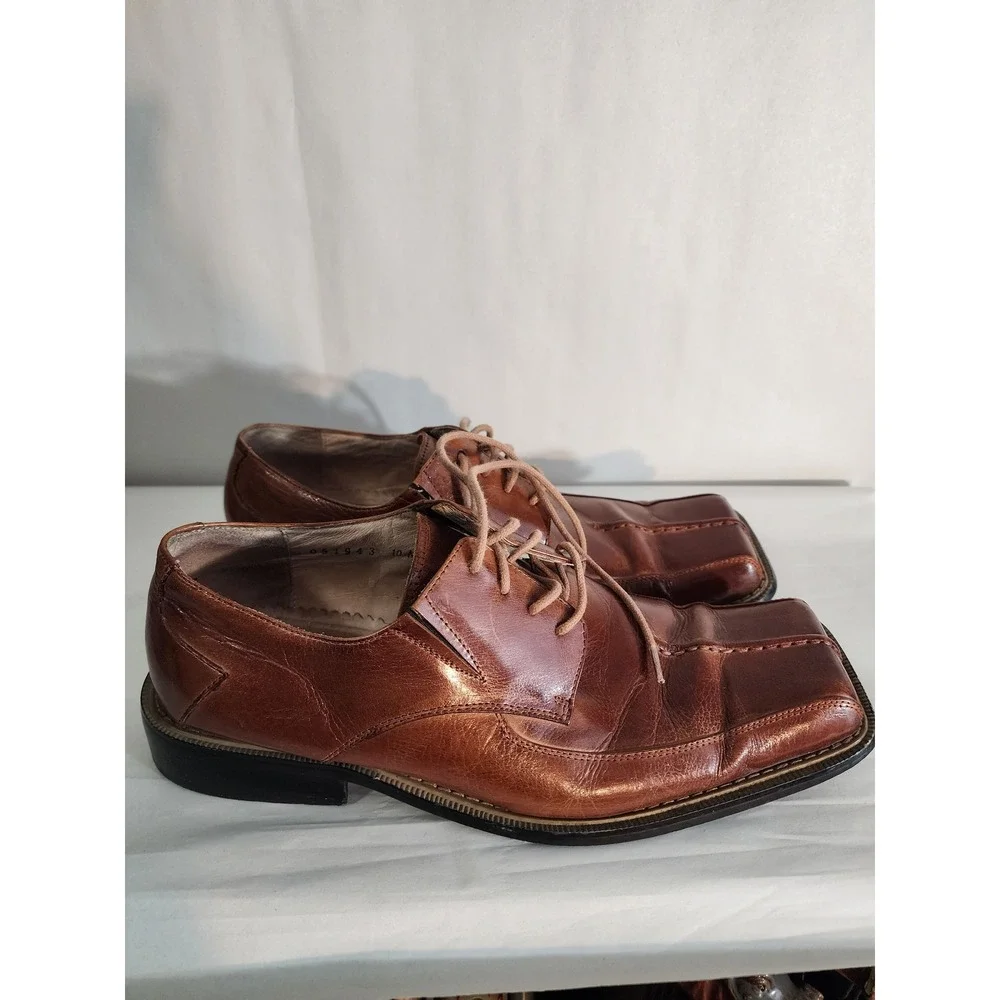 Giorgio V Mens Cognac Brown Leather Square Toe Oxford Dress Shoes Size 10